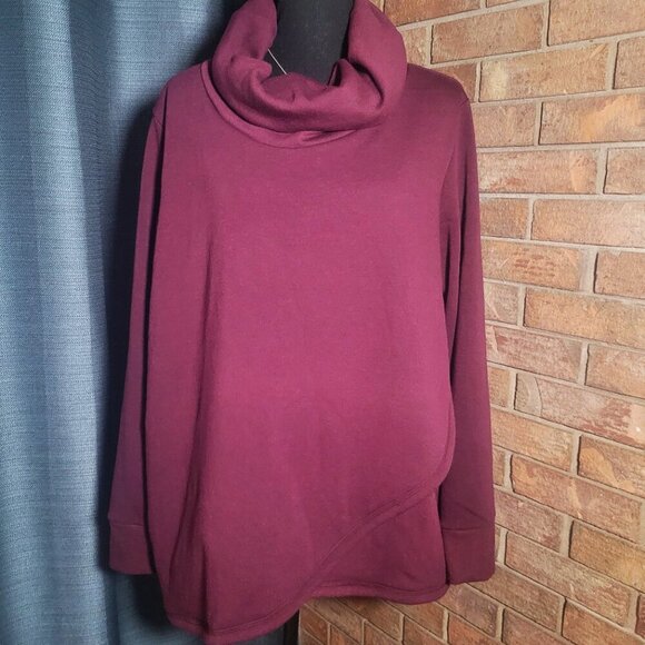 Xersion Women's Pullover Cowl Neck Sweatshirt w/Wrap Front in Wine - Size XL - Picture 5 of 11